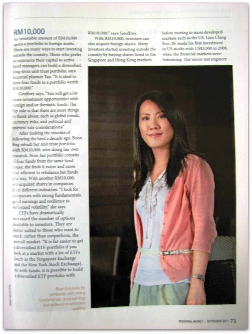 LCF was one of the readers interviewed in Personal Money Sept 2011 by CF Lieu - Certified Financial Planner Malaysia